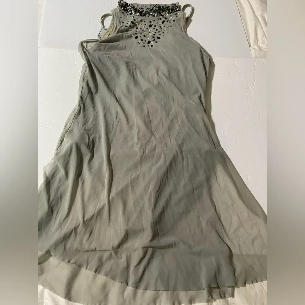 Weissman solo dance costume gray mesh tunic stoned Overdress D10664 MA adult